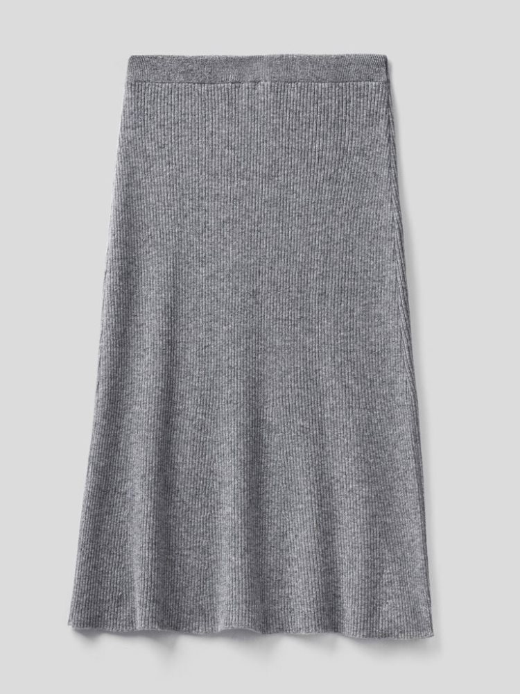 Grey Women's Benetton Linen Blend Midi Skirts | AU159170