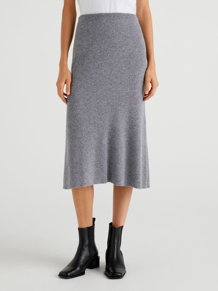 Grey Women\'s Benetton Linen Blend Midi Skirts | AU159170