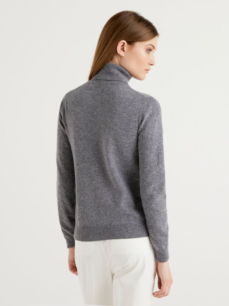 Grey Women's Benetton Pure Merino Wool Turtleneck High Neck Sweaters | AU115488