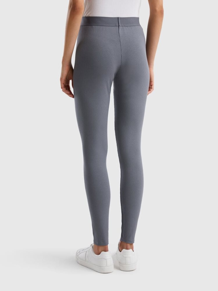 Grey Women's Benetton Stretch Ribbed Leggings | AU344341