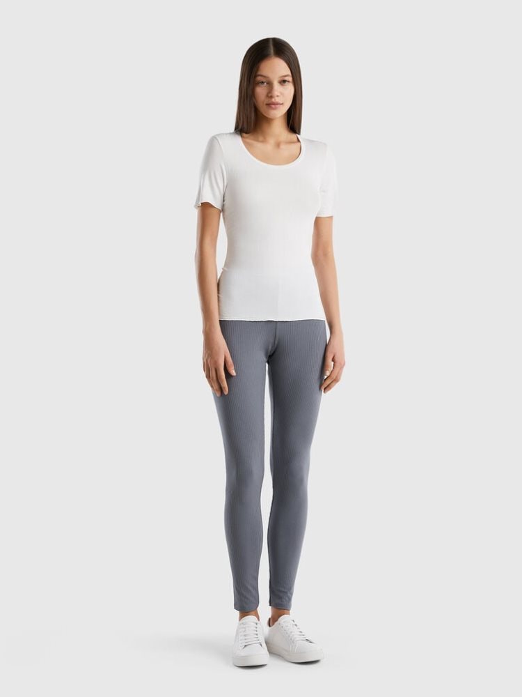 Grey Women's Benetton Stretch Ribbed Leggings | AU344341