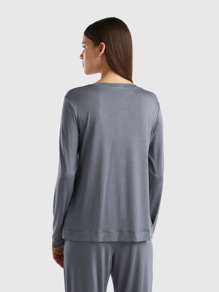 Grey Women's Benetton Sustainable Stretch Viscose T Shirts | AU747733