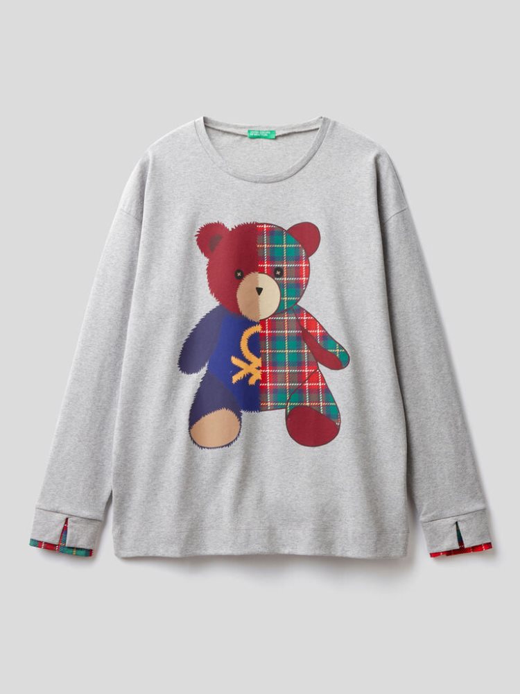 Grey Women's Benetton Warm Cotton Teddy Bear Pyjamas | AU389214