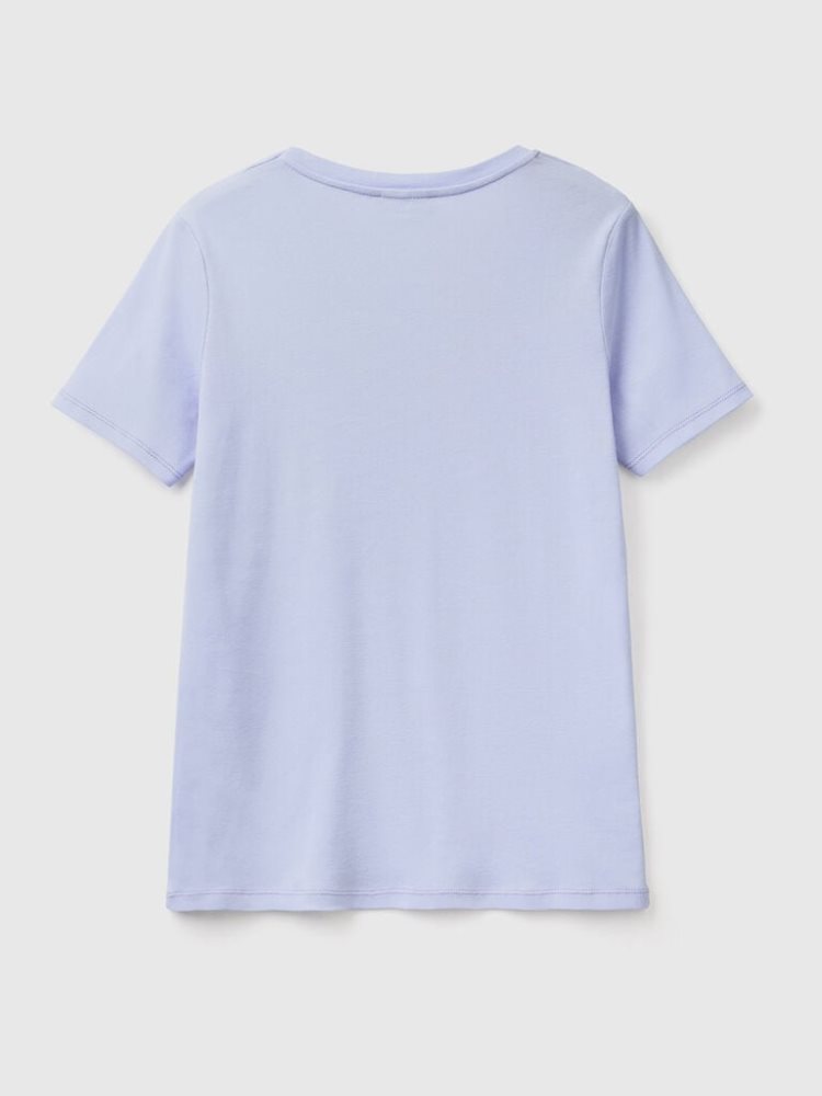 Lavender Women's Benetton Pure Cotton V-neck Short Sleeve T-shirts | AU440503