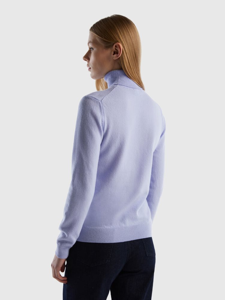 Lavender Women's Benetton Pure Merino Wool Turtleneck High Neck Sweaters | AU056445