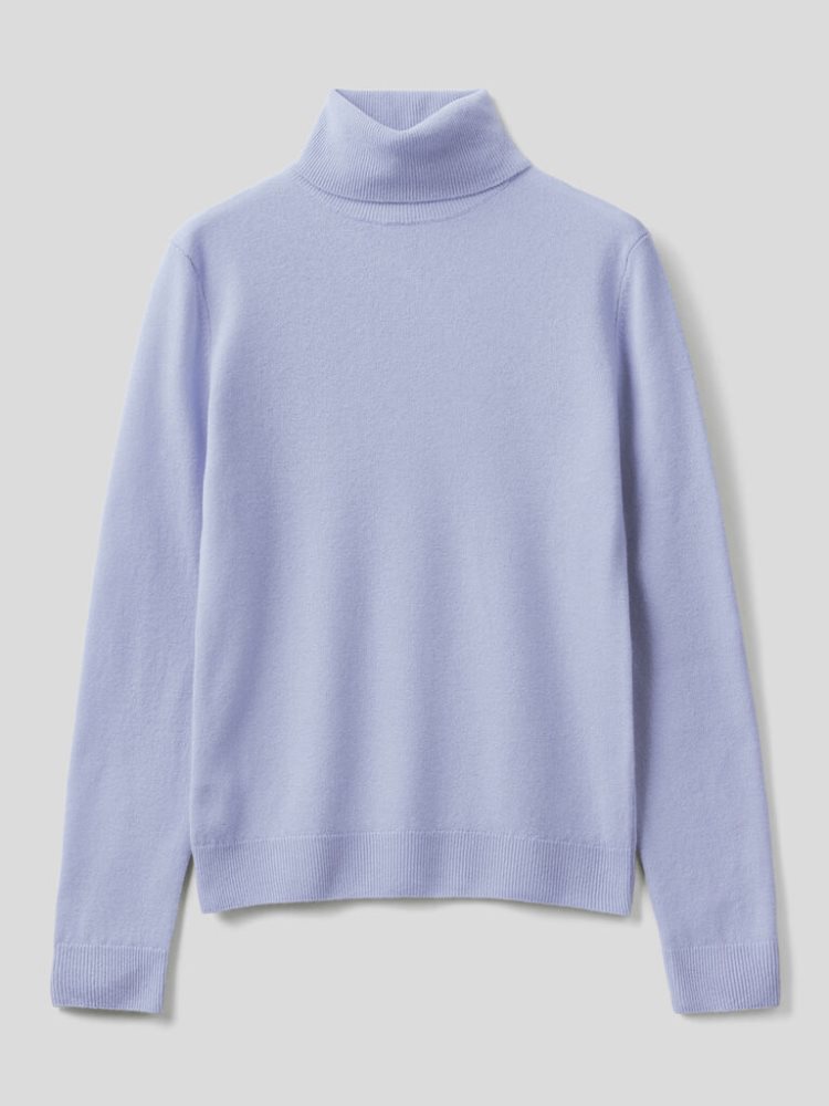 Lavender Women's Benetton Pure Merino Wool Turtleneck High Neck Sweaters | AU056445