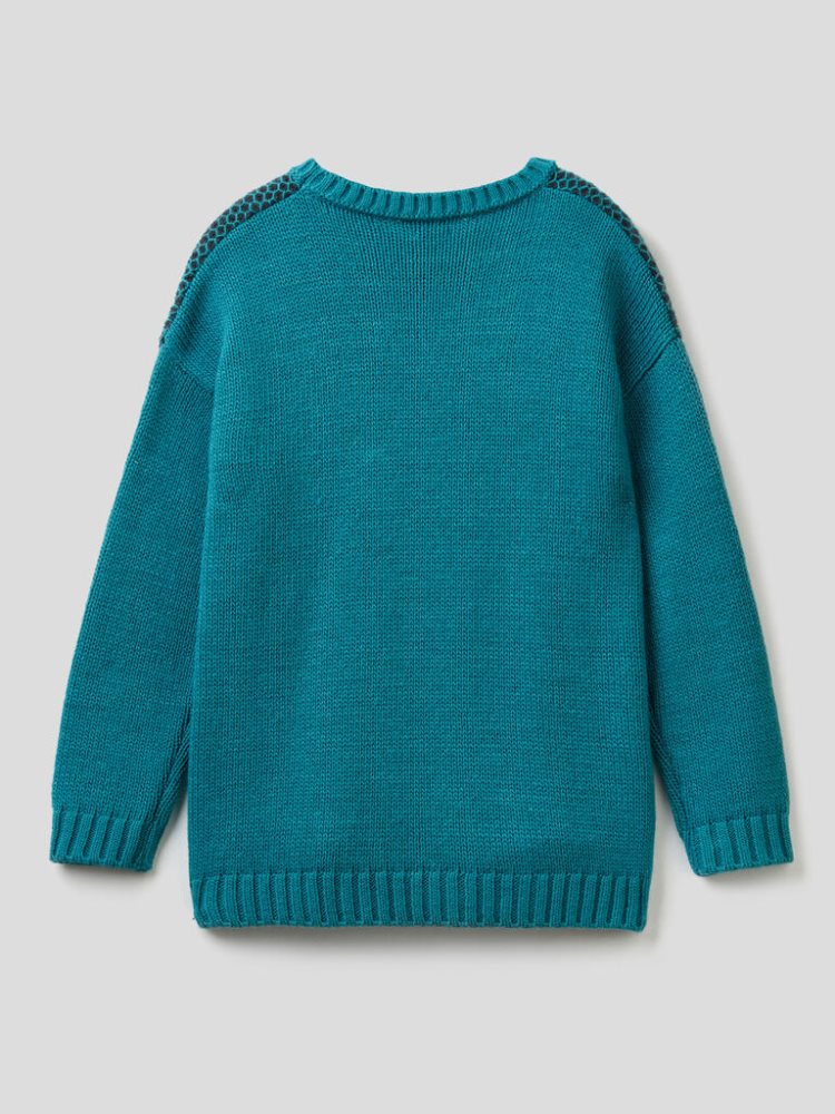 Light Blue Kids' Benetton Crew Neck Mesh Sweaters | AU267873