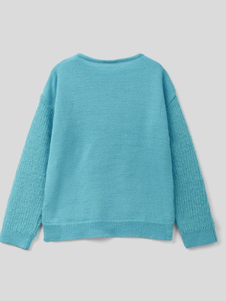 Light Blue Kids' Benetton Crew Neck Wool Blend Sweaters | AU133054