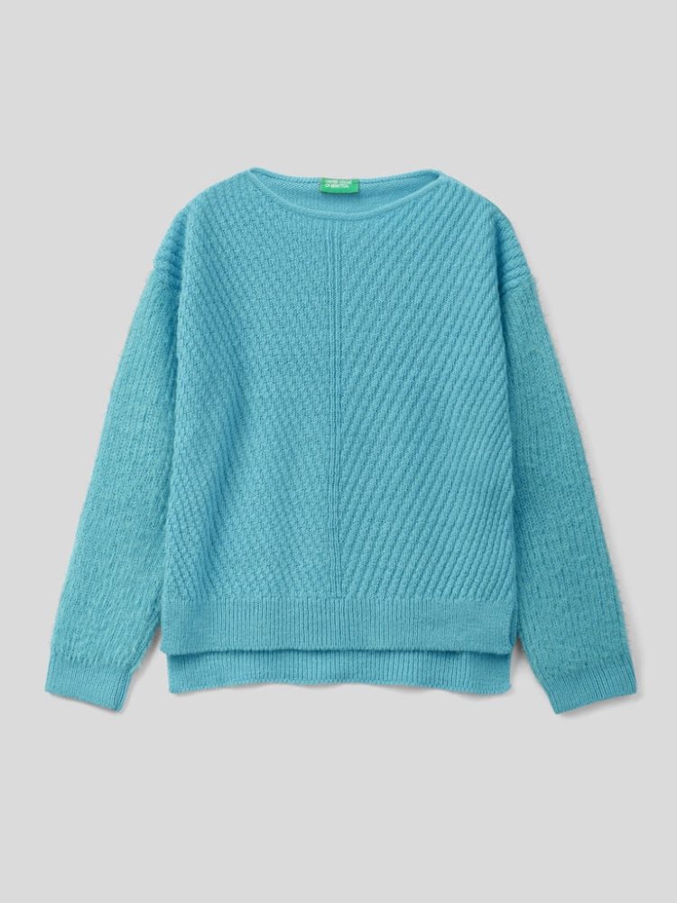 Light Blue Kids\' Benetton Crew Neck Wool Blend Sweaters | AU133054