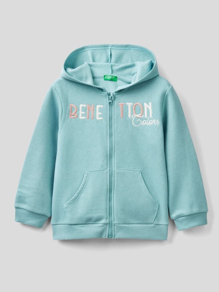 Light Blue Kids\' Benetton Warm Embroidered Logo Hoodie | AU368866