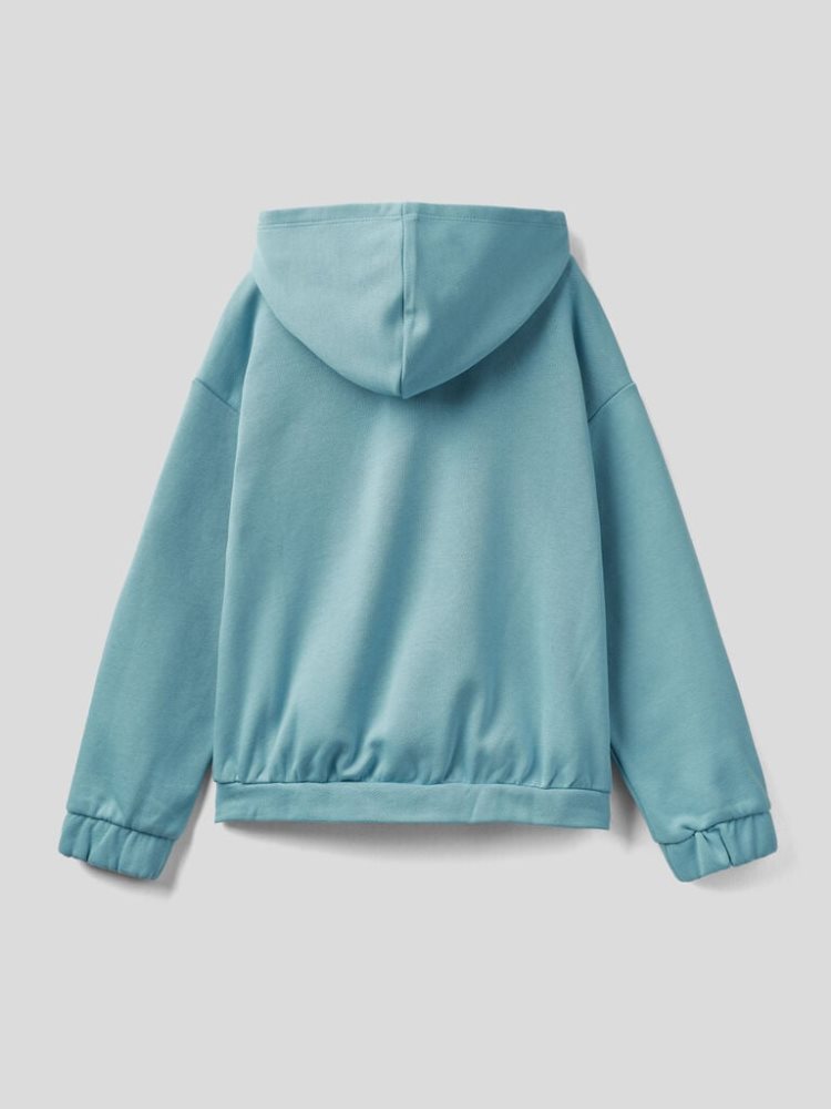 Light Blue Kids' Benetton Zip Organic Cotton Hoodie | AU033370