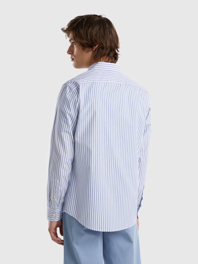 Light Blue Men's Benetton 100% Organic Cotton Patterned Shirts | AU900949