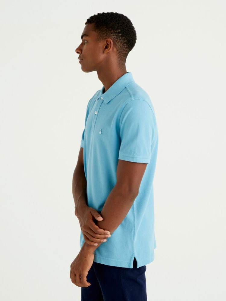 Light Blue Men's Benetton Regular Fit Short Sleeve Polos | AU475455