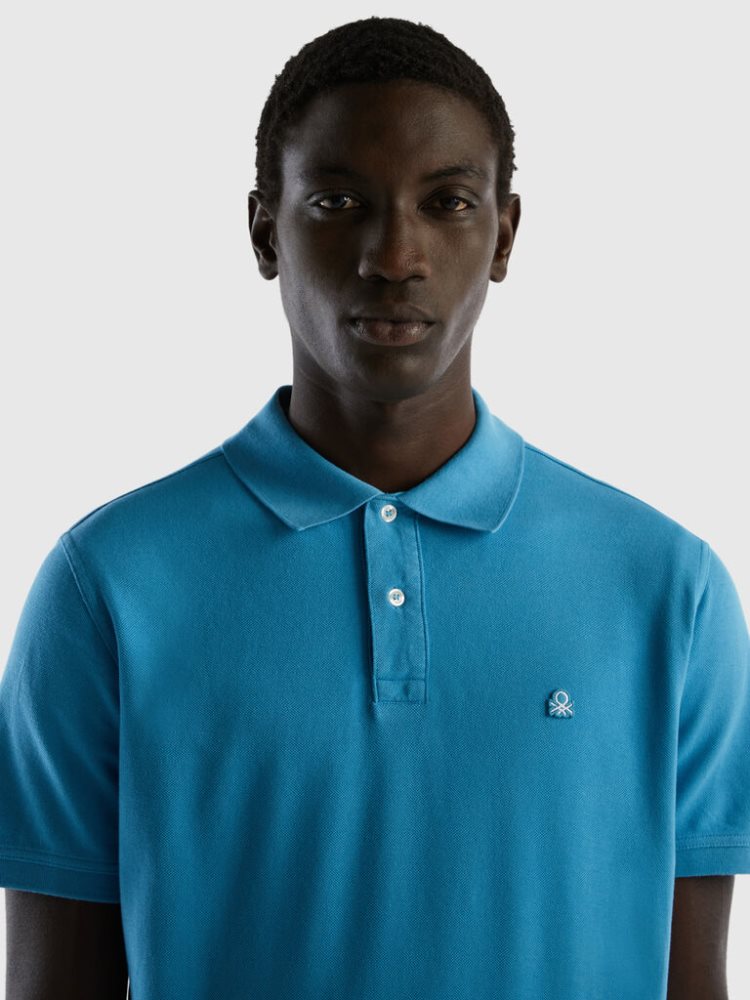 Light Blue Men's Benetton Regular Fit Short Sleeve Polos | AU882441