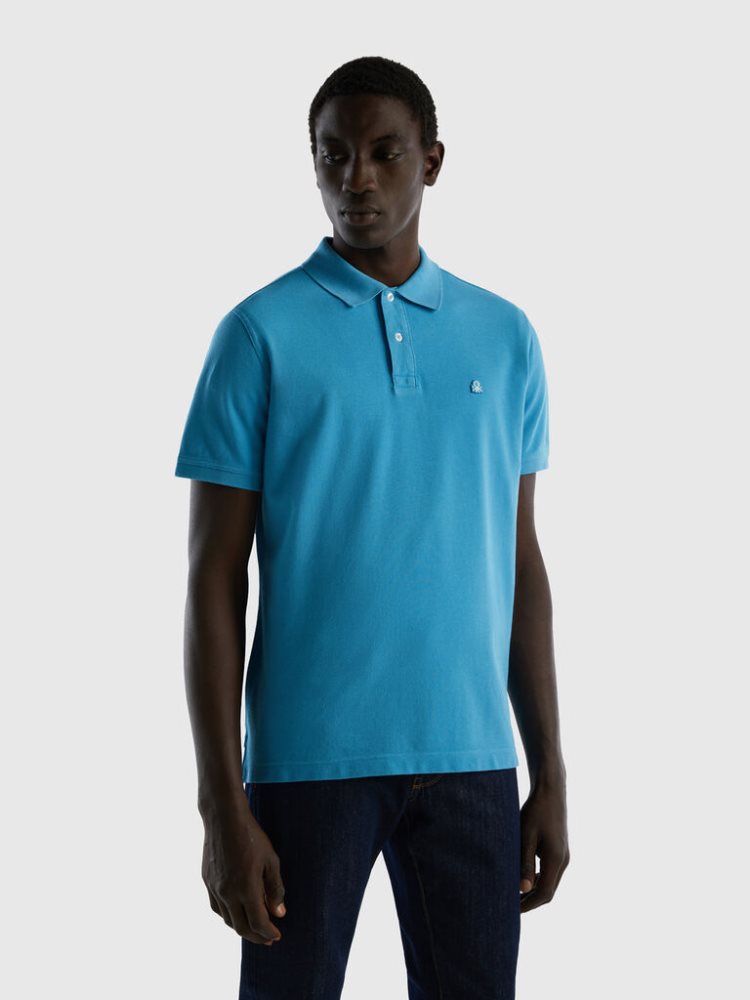 Light Blue Men\'s Benetton Regular Fit Short Sleeve Polos | AU882441