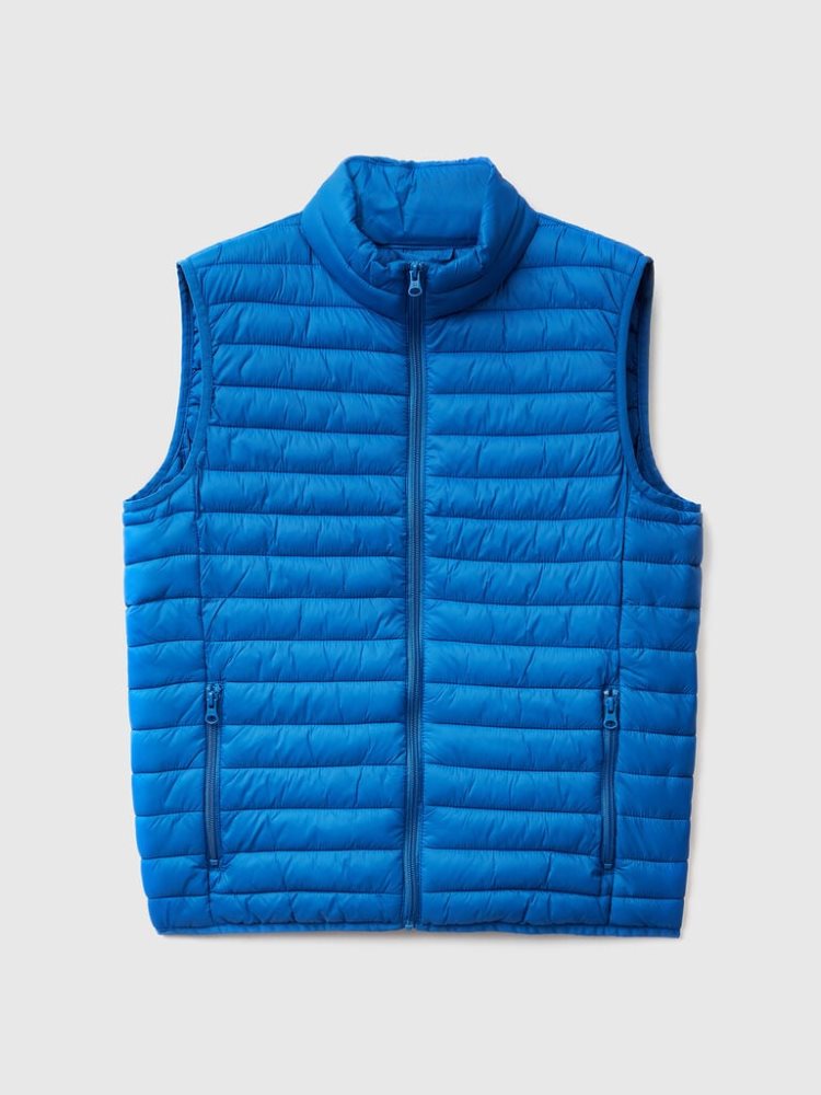 Light Blue Men's Benetton Sleeveless Puffer Recycled Wadding Vest | AU224782