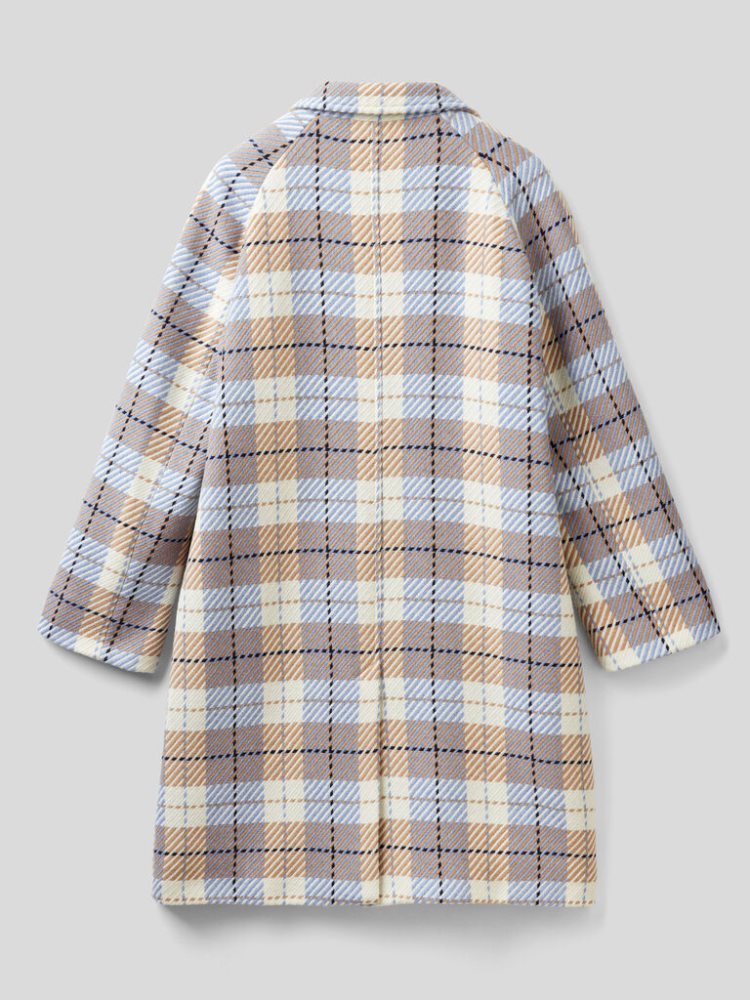 Light Blue Women's Benetton Check Wool Cloth Coats | AU310487