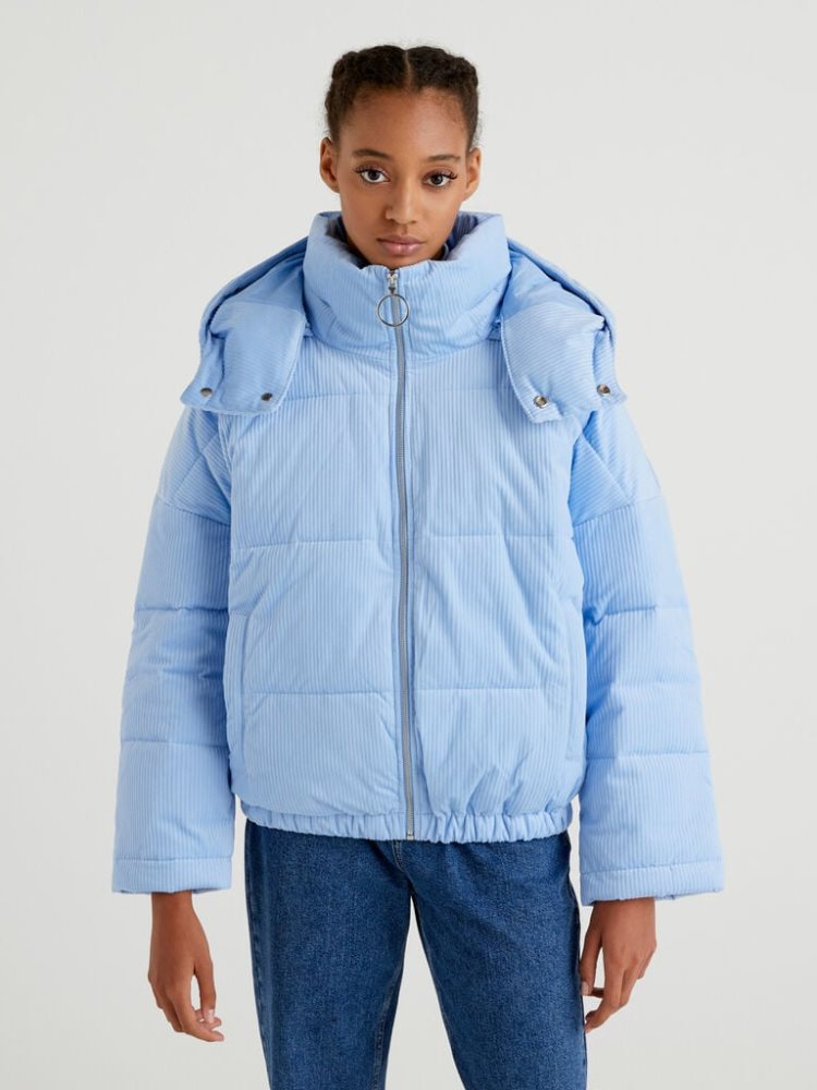 Light Blue Women\'s Benetton Short Puffer Sustainable Padding Jackets | AU637412