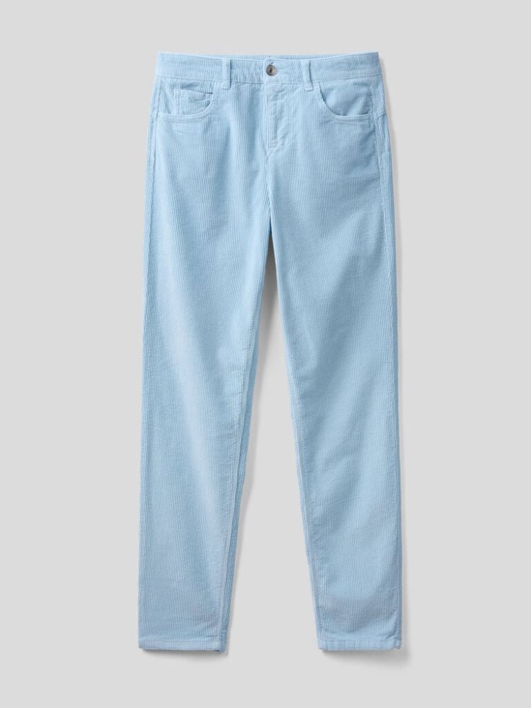 Light Blue Women's Benetton Thinly-striped Velvet Trousers | AU324165