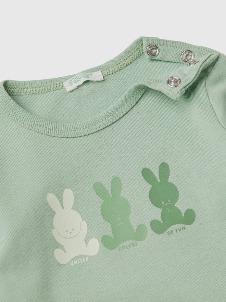 Light Green Kids' Benetton Long Sleeve 100% Organic Cotton T Shirts | AU844150