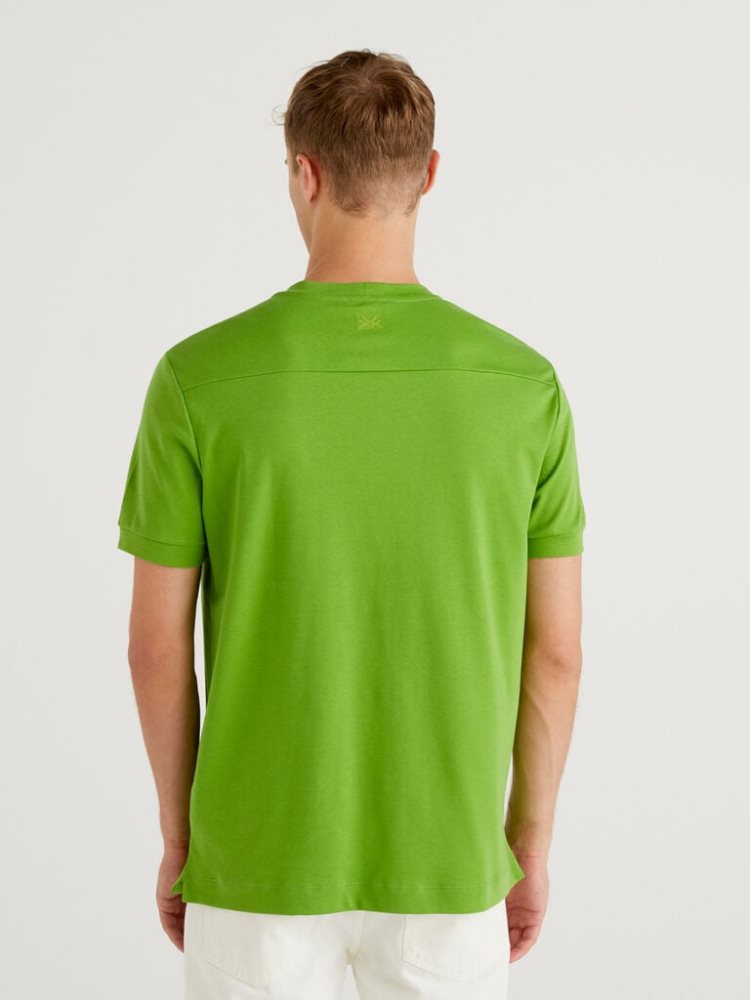 Light Green Men's Benetton Zipped Pocket Short Sleeve T-shirts | AU984459