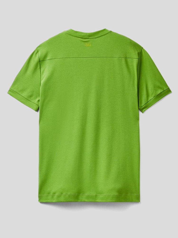 Light Green Men's Benetton Zipped Pocket Short Sleeve T-shirts | AU984459