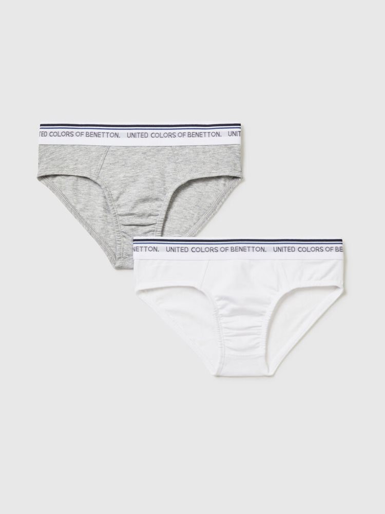 Light Grey Kids\' Benetton Two Logoed Elastic Briefs | AU877164