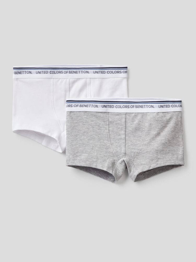 Light Grey Kids\' Benetton Two Logoed Elastic Boxers | AU982592