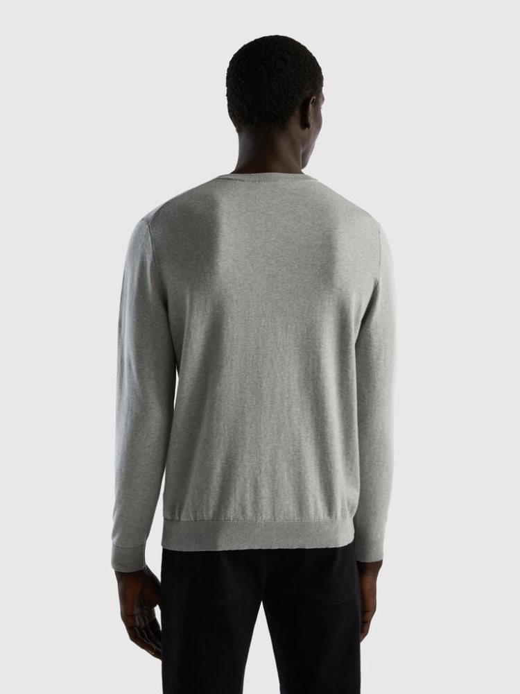 Light Grey Men's Benetton Crew Neck 100% Cotton Sweaters | AU244677