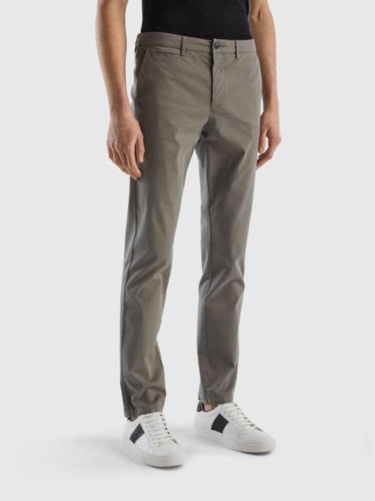 Light Grey Men\'s Benetton Slim Fit Chino Chinos | AU565439