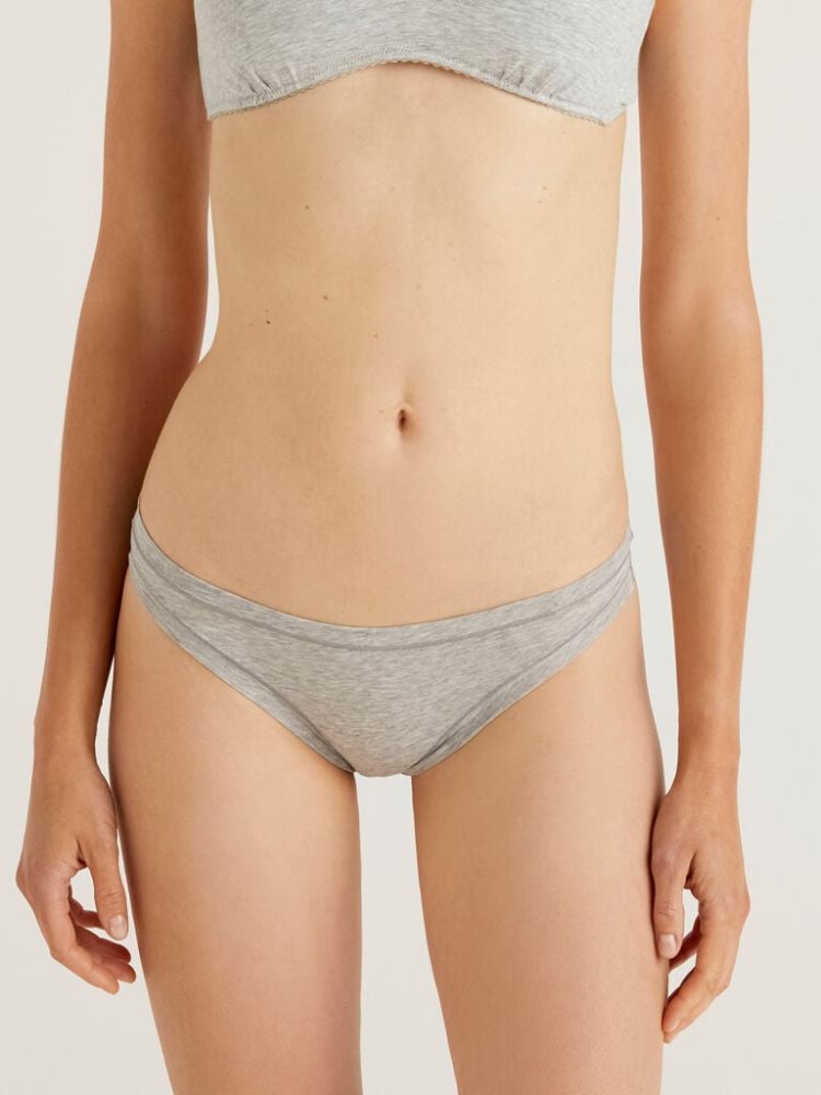 Light Grey Women\'s Benetton Brazilian Super Stretch Organic Cotton Knickers | AU889111