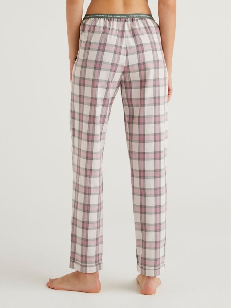 Light Grey Women's Benetton Check Flannel Trousers | AU915804