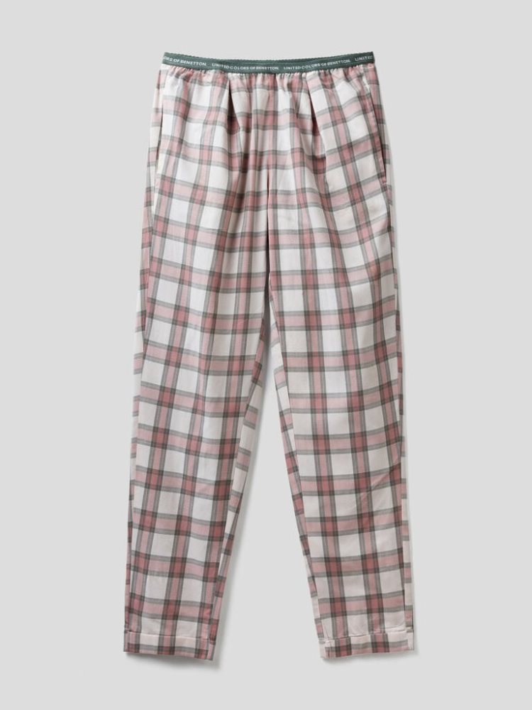 Light Grey Women's Benetton Check Flannel Trousers | AU915804