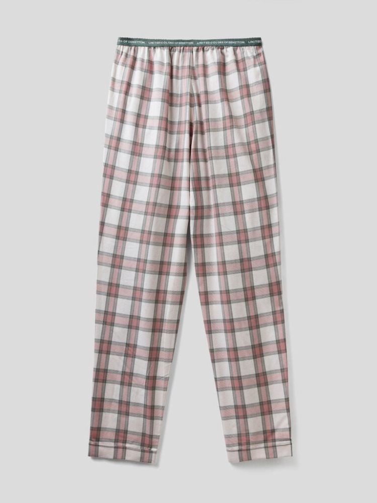 Light Grey Women's Benetton Check Flannel Trousers | AU915804