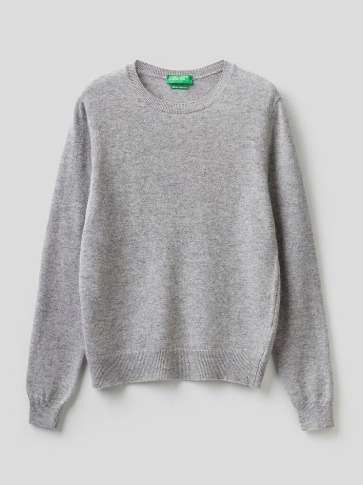 Light Grey Women's Benetton Crew Neck Merino Wool Sweaters | AU795777