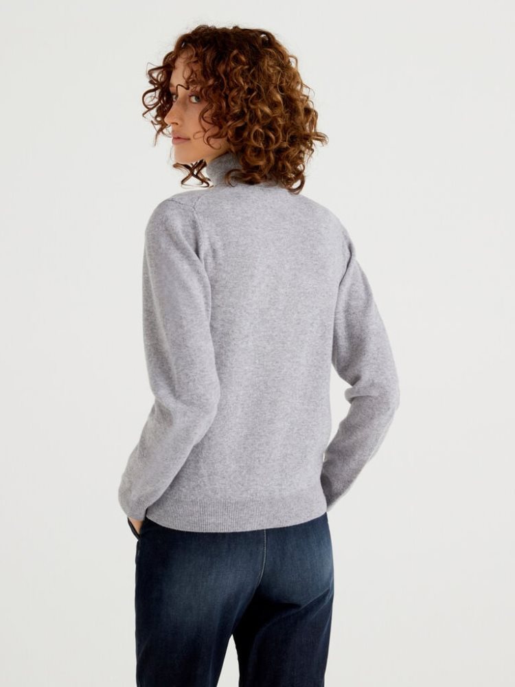 Light Grey Women's Benetton Pure Merino Wool Turtleneck High Neck Sweaters | AU592069