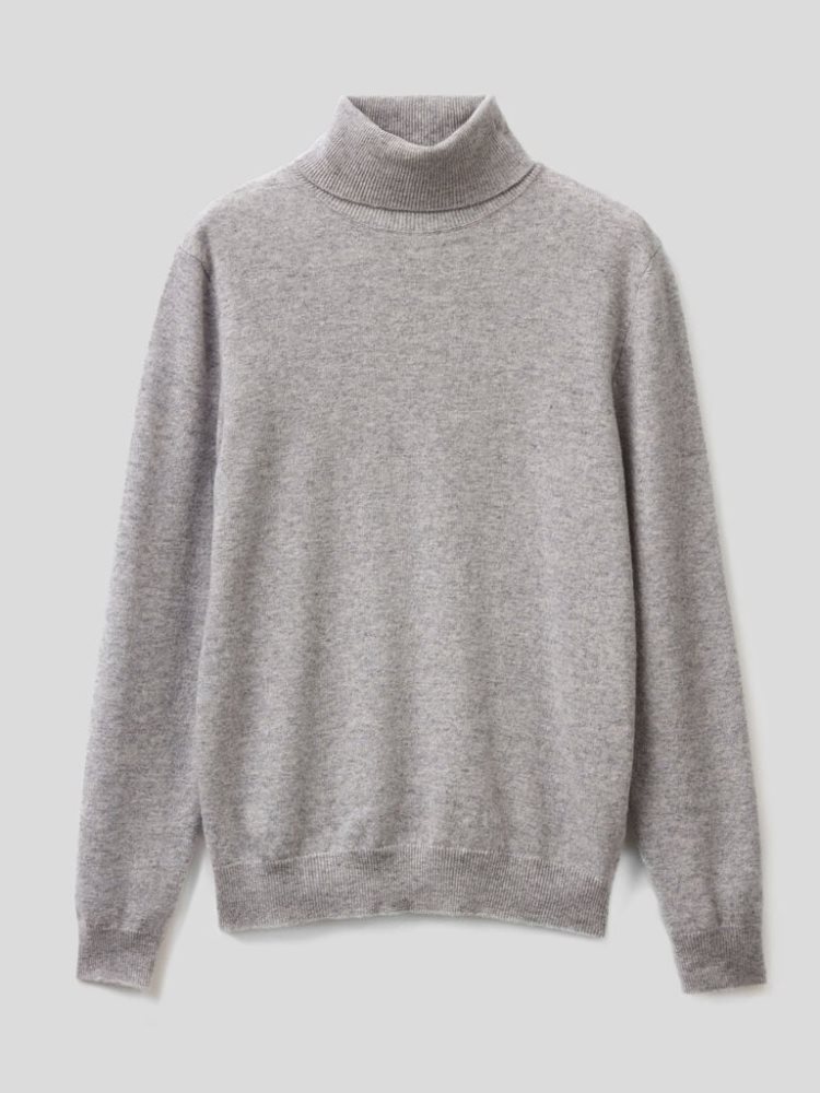 Light Grey Women's Benetton Pure Merino Wool Turtleneck High Neck Sweaters | AU592069