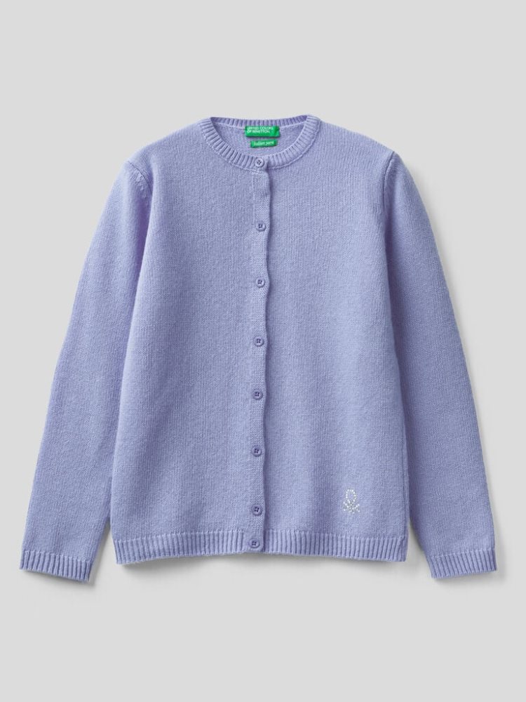 Lilac Kids\' Benetton Rhinestone Logo Crew Neck Cardigan | AU829110