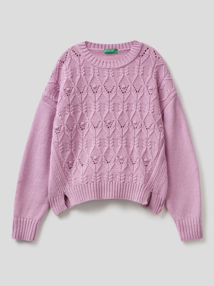 Lilac Women's Benetton Boxy Fit Knit Crew Neck Sweaters | AU419943