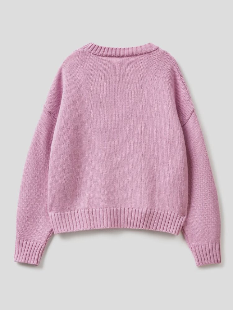 Lilac Women's Benetton Boxy Fit Knit Crew Neck Sweaters | AU419943