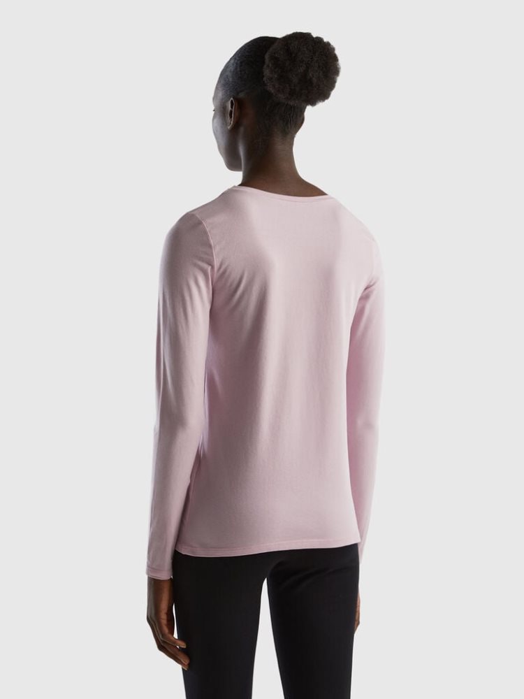 Lilac Women's Benetton Long Sleeve Super Stretch T Shirts | AU810587