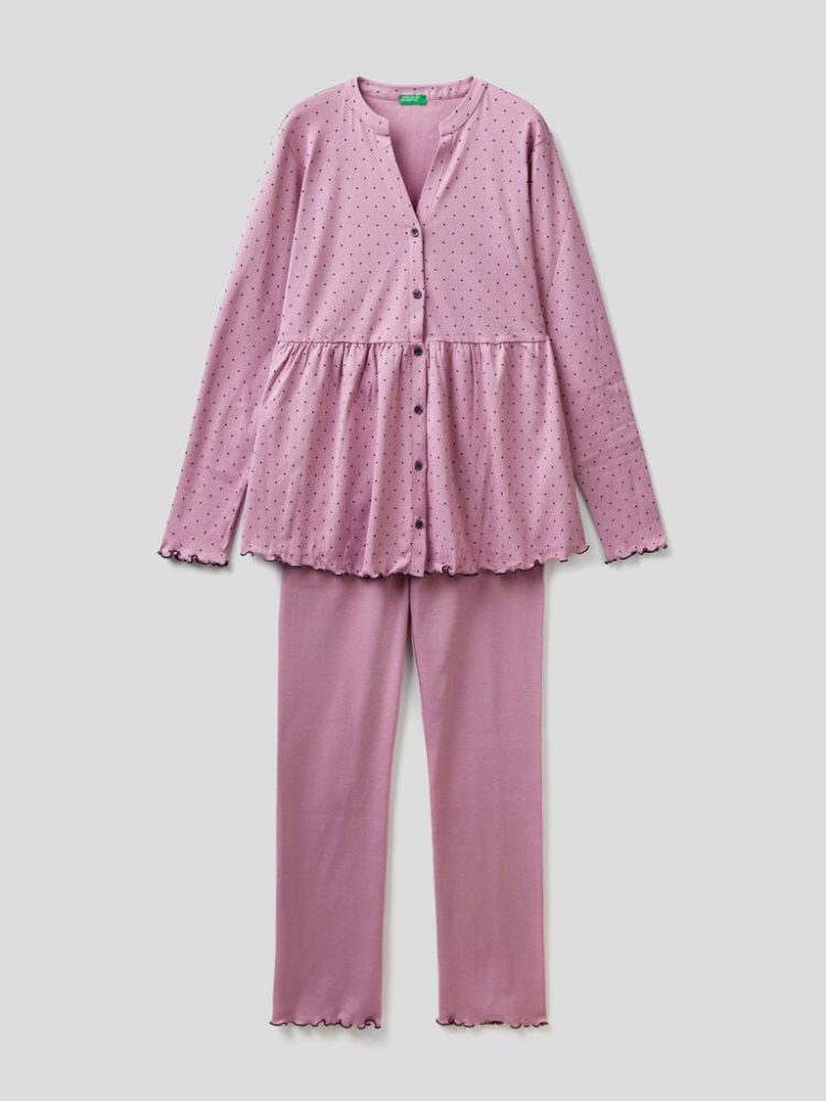 Mauve Women's Benetton Jacket And Trouser Pyjamas Matching Sets | AU954764