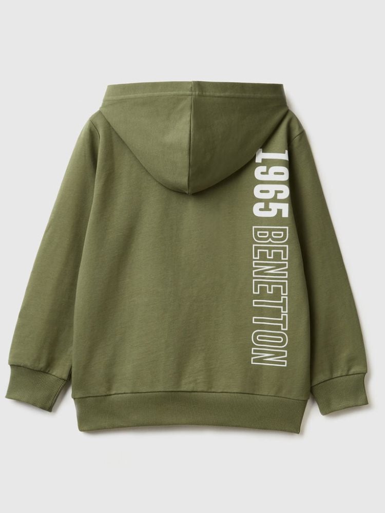 Military Green Kids' Benetton 100% Cotton Hoodie | AU639294