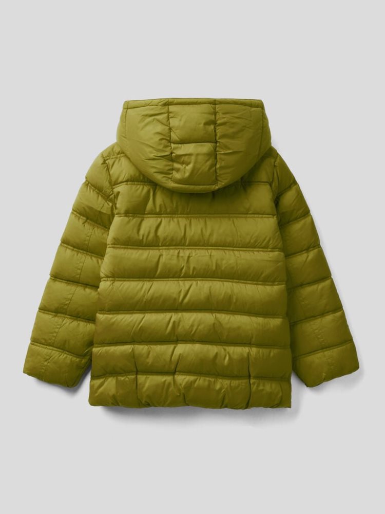 Military Green Kids' Benetton Puffer Hood And Logo Padded Jackets | AU814079