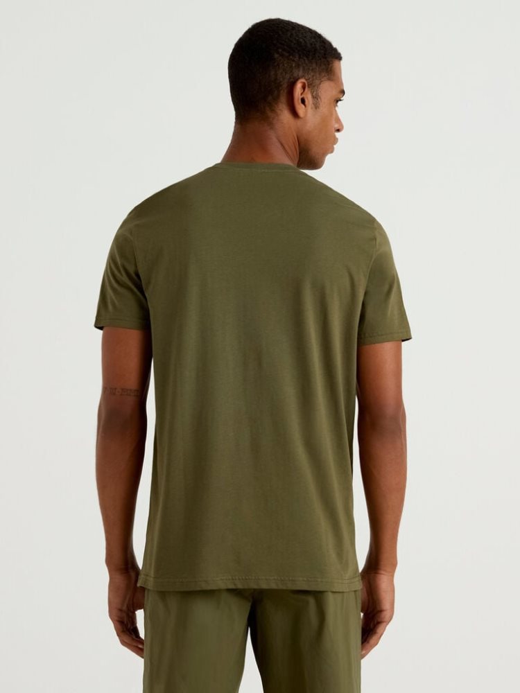 Military Green Men's Benetton Short Sleeve T Shirts | AU340327