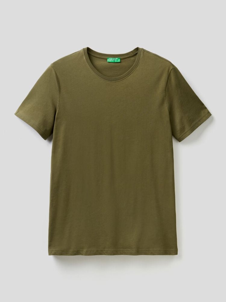 Military Green Men's Benetton Short Sleeve T Shirts | AU340327