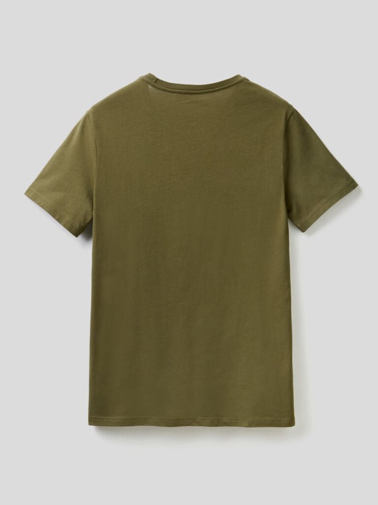 Military Green Men's Benetton Short Sleeve T Shirts | AU340327