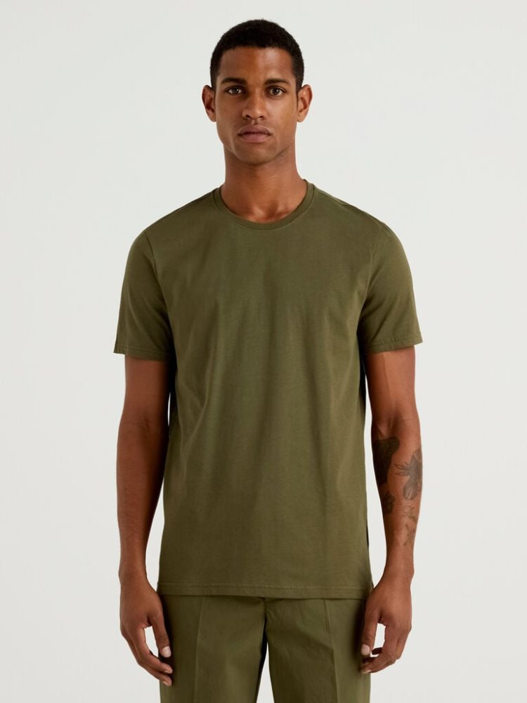 Military Green Men\'s Benetton Short Sleeve T Shirts | AU340327