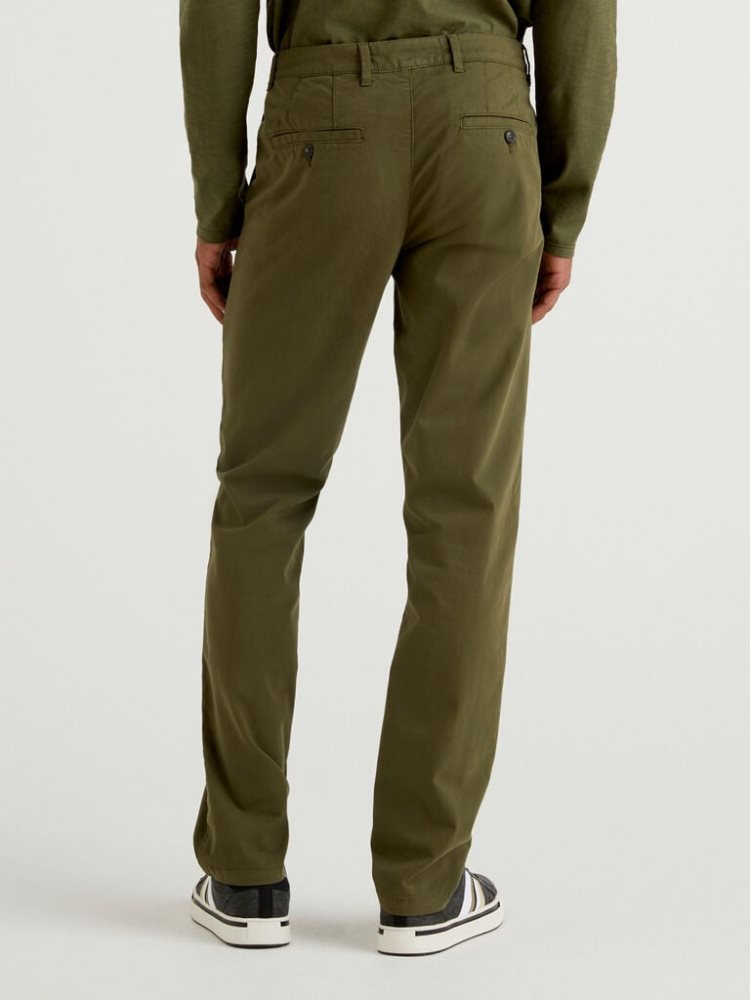 Military Green Men's Benetton Slim Fit Chinos | AU102944