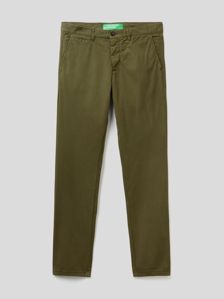 Military Green Men's Benetton Slim Fit Chinos | AU102944